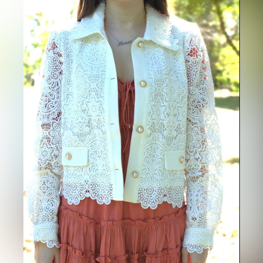 Fate White All Lace Jacket with Pearl Buttons NEW